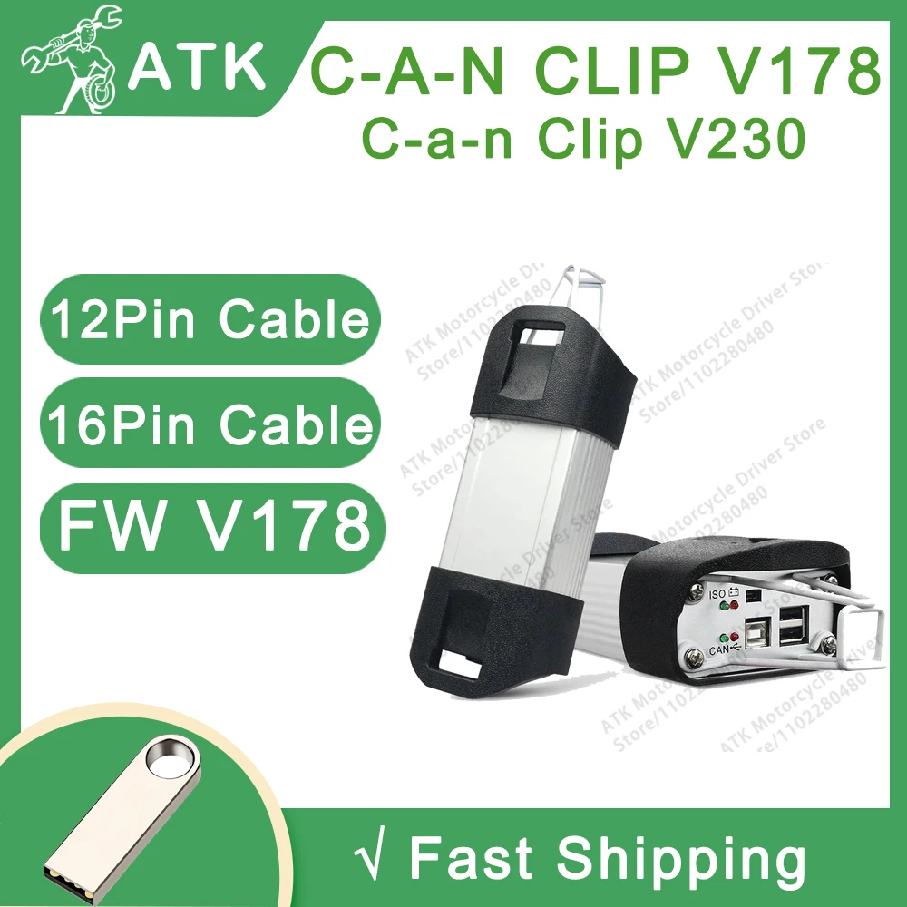 Nieuwe C-AN Clip V178 Diagnostische Tool Kan Clip V230 Via 12pin Obd Kabel Computer Programmering Matching Ondersteunt Meerdere Talen