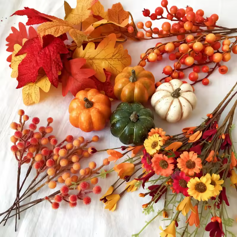 100pcs Autumn Harvest Decor Set with Berries and Pumpkins