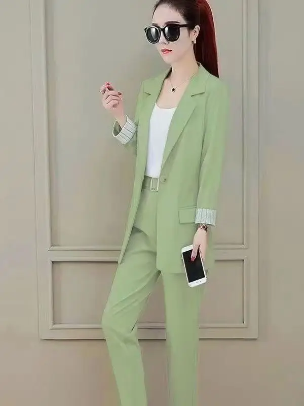 Afslankend effect Afslankende Koreaanse Sle Suiting tweedelige set voor grote maten dames Herfst nieuwe collectie Casual hoge taille lange broek