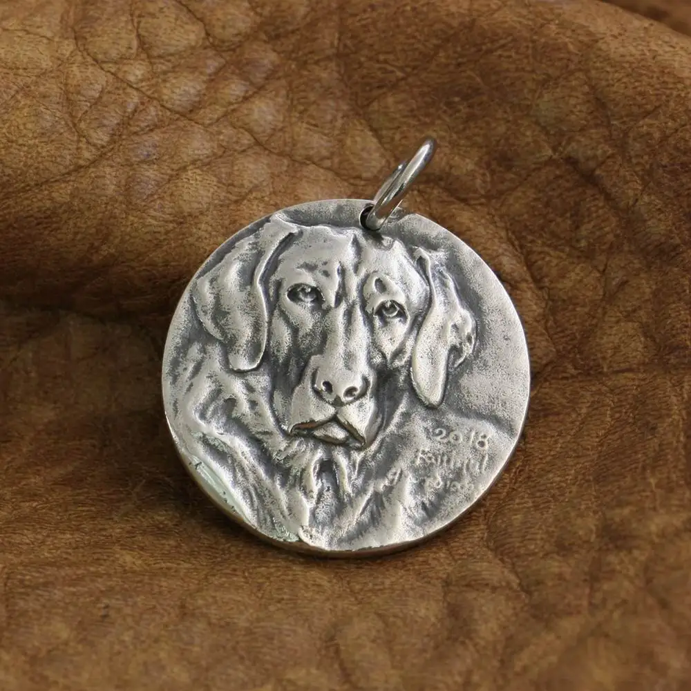 

925 Sterling Silver Round Dog Pendant Details Punk Jewelry TA227 Dia. 28mm