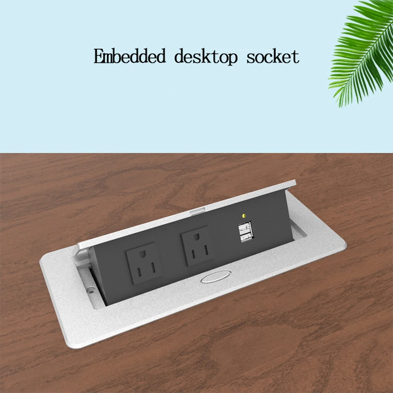 Pop-up Desktop Socket Embedded Multimedia Office Conference Table Plug Hidden Wire Box US Standard With Dual-Port USB Charging