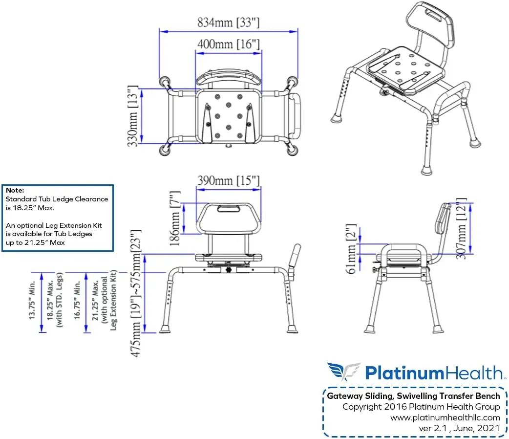 Sliding Bath Transfer Bench with Swivel Seat-Padded (Blue)