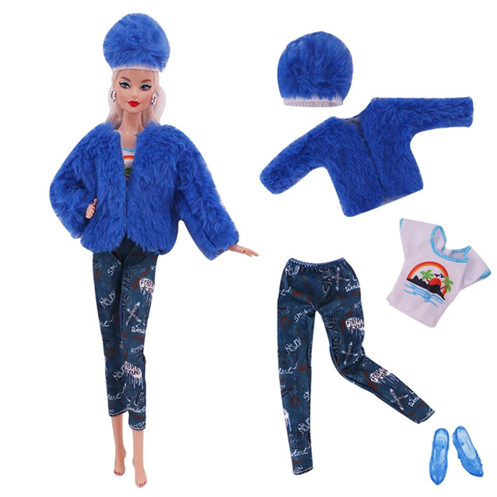 Barbies Doll Kleding Pluche Jas + Modieuze Pak Rok + Baret Hoed Geschikt Voor 11.8Inch Pop Casual Kleding Gratis schoen Gift