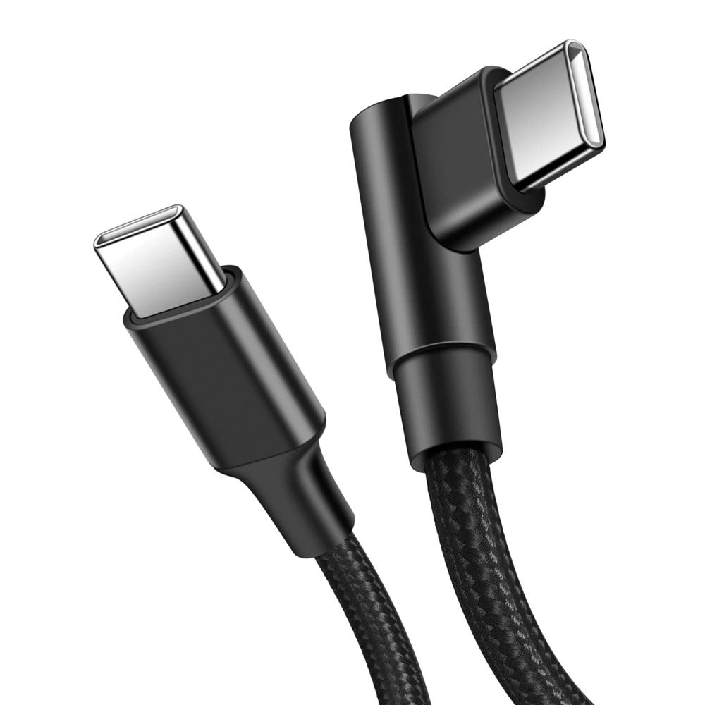 Trenza 0,25/0,5/1/2/3 m 3A cargador rápido 90 grados USB tipo C a USB C Cable PD para iPhone 15 16 Samsung Xiaomi Macbook