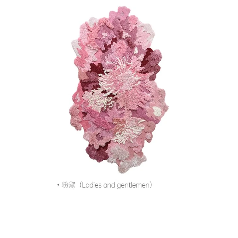 

Handmade irregular art wind carpet living room wool pink flower sea