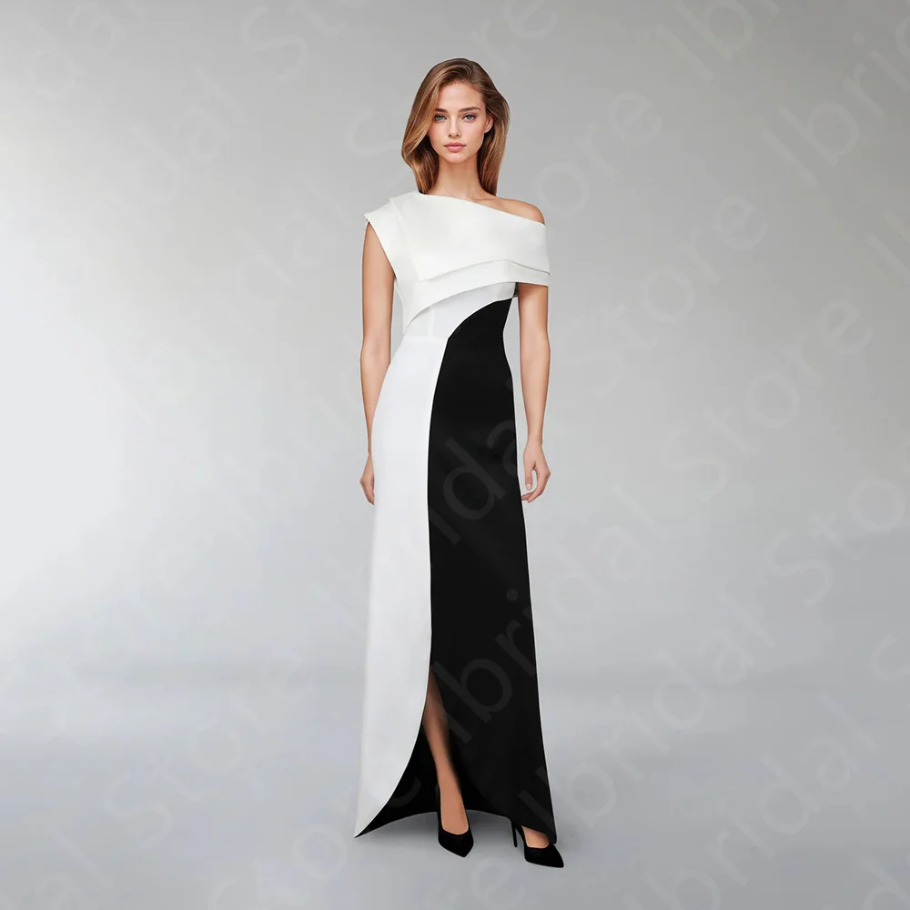 Customized Unique Black and White Evening Dresses Contrast Color Prom Gowns 2024 Off Shoulder Wedding Guest Dresses Side Split