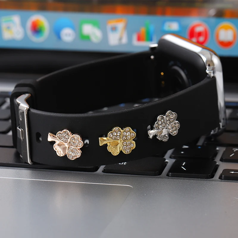 1 Buah Pesona Dekoratif untuk Apple Gelang Jam Tangan Silikon Bersinar Gelang Logam Kuku Gelang Jam Aksesori untuk Iwatch Tali Olahraga