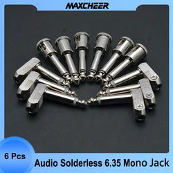 6pcs Solderless Audio Jack Mono Straight/Angle Jacks Audio 6.35 Mono Jack Solder-free Guitar Connector Chrome