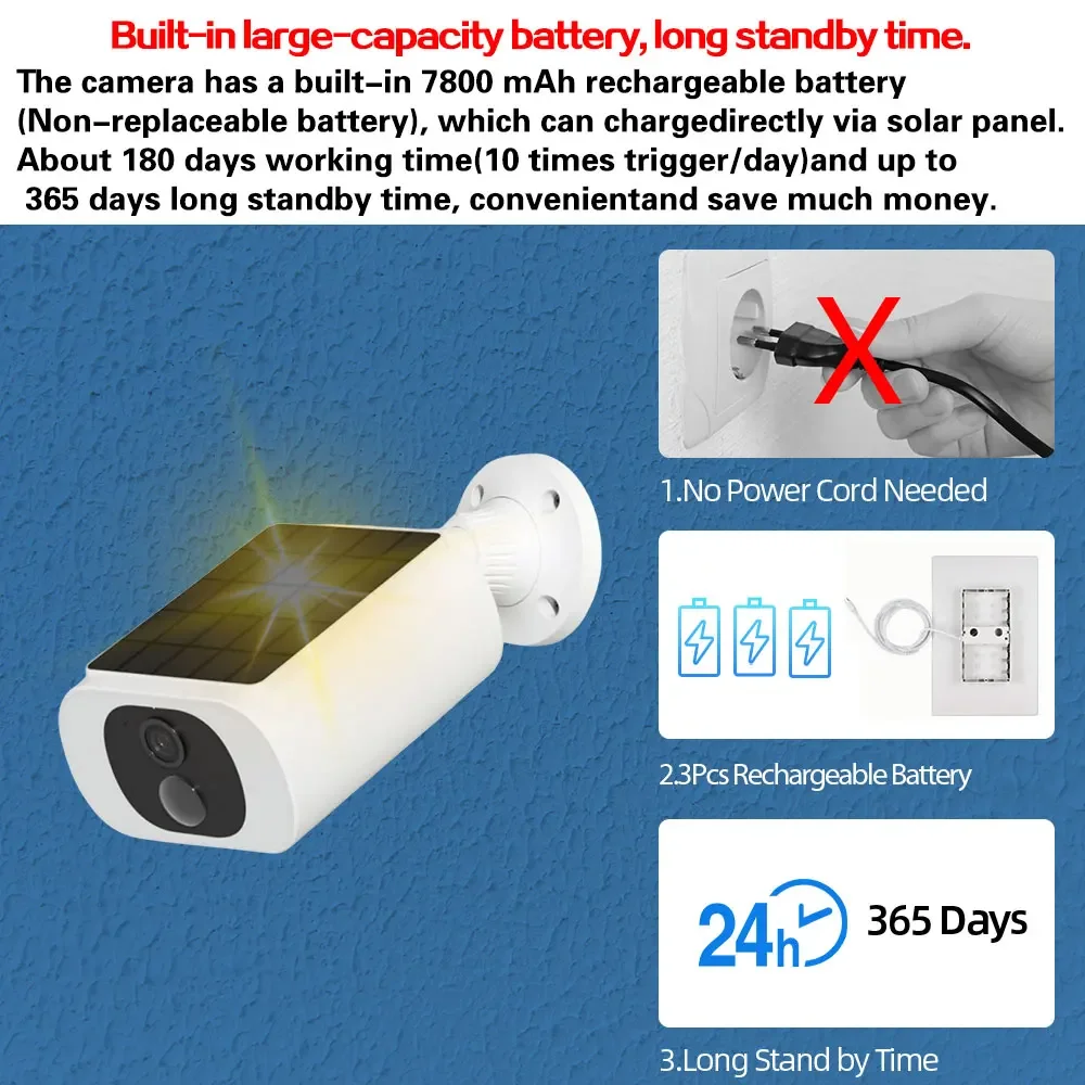 Outdoor 2K 5MP Solar Battery WiFi Camera with 2 Way Audio Color Night Vision PIR Alarm for Reliable Surveillance Security Needs