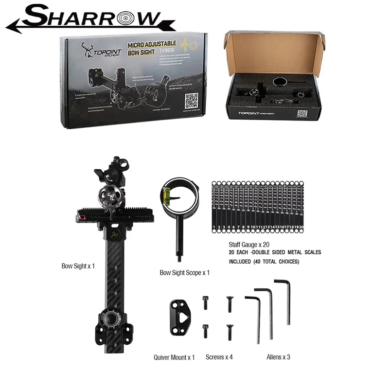 

Compound Bow Sight Fit 4/6/8x Lens 0.019" Fiber Optic Single-pin Sight Carbon Rod with Adjustable Aiming Light for Target