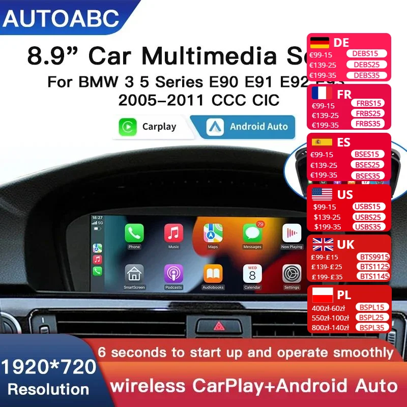 

8,9-дюймовый беспроводной Linux CarPlay Android автомобиль мультимедиа Сенсорный дисплей для BMW 3 5 серии CIC CCC системы 2005-2010 E60 E63 E64 E90 E91 E92 E93 зеркало литой, Airplay Поддержка Послепродажная камера