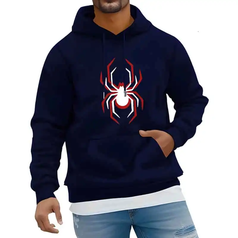 Herbst Winter Mode Männer Harajuku Rot Weiß Spinne Drucken Hoodie Trend Unisex Casual Pullover Sweatshirts Vorne Große Tasche Top