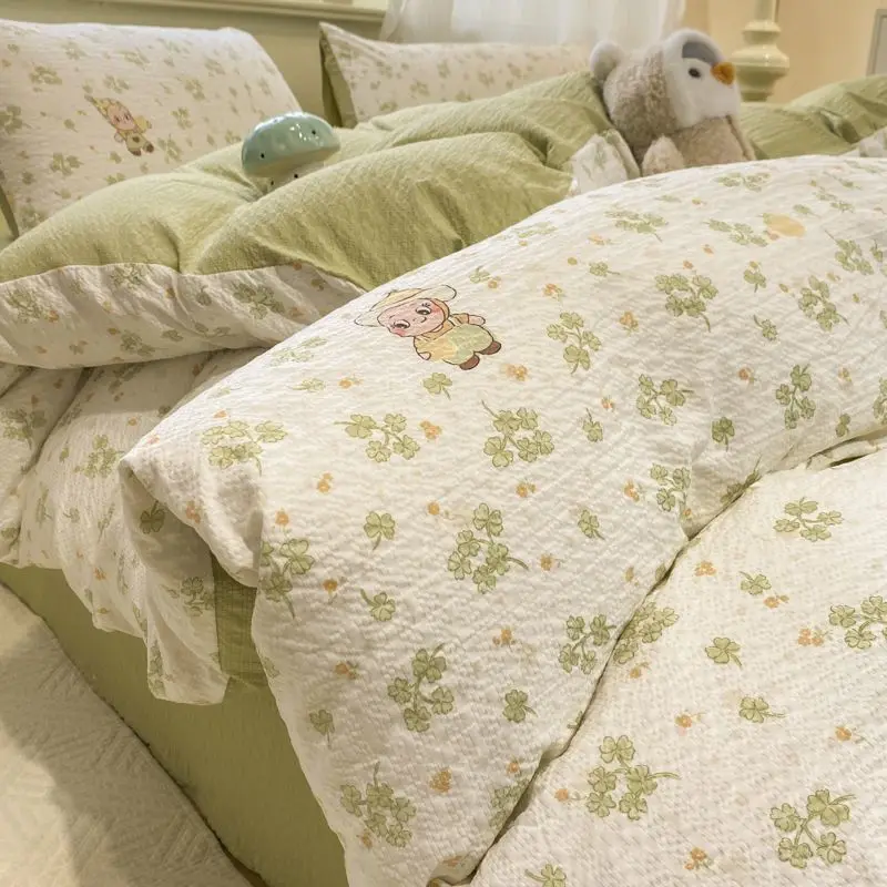 

A-Class Puff Double-Layer Yarn 4-Piece Bedding Set - Breathable All-Season Dorm/Washable Cotton Soft & Comfortable