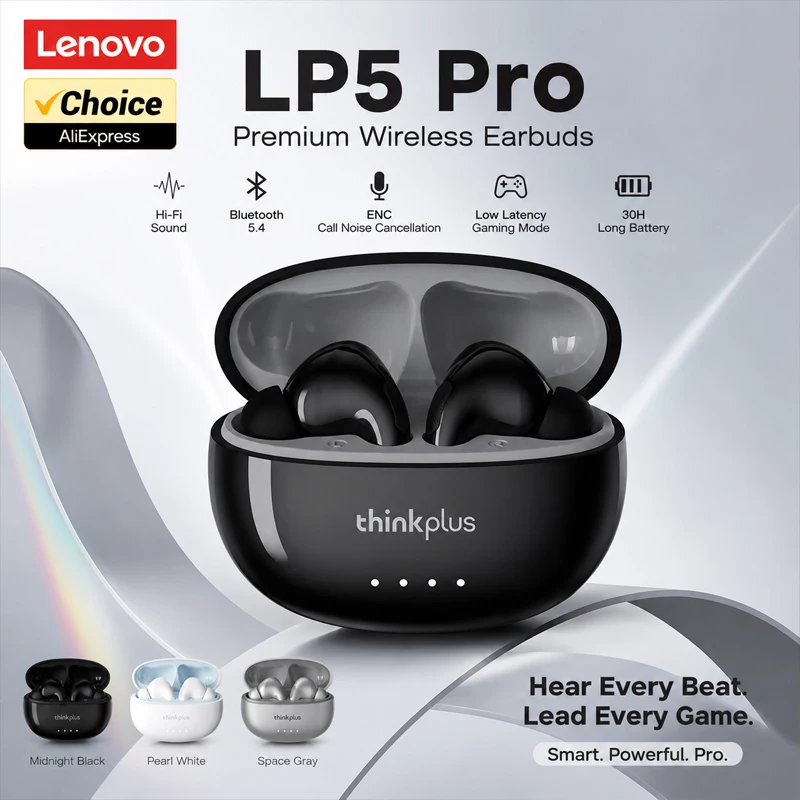 Lenovo LP5 PRO  Wireless Bluetooth 5.4 Earphones TWS HiFi Stereo Gaming Earbuds Low Latency Sport Headset Touch Control With Mic