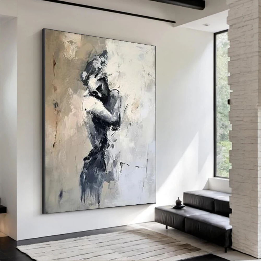 Original Abstrakte Frau Wand Kunst Paar Umarmt Ölgemälde Schlafzimmer Wohnzimmer Dekor Jahrestag Geschenk für Sie Ihn