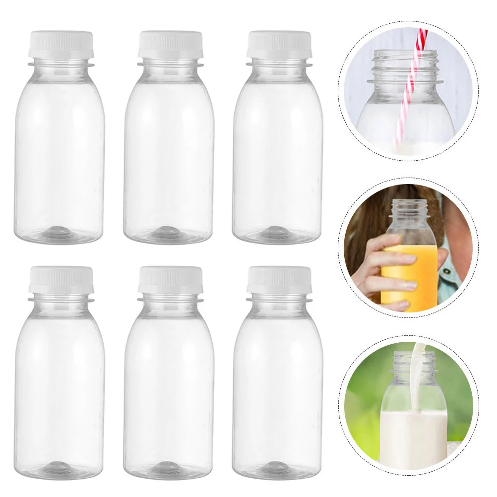

6 Pcs Milk Bottle Plastic Bottles Food Containers with Lids Refrigerator Glass Reusable Juice Empty Small The Pet
