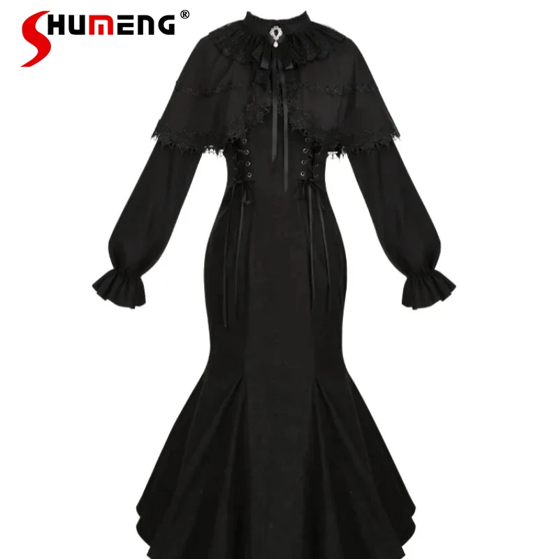 

Japanese Rojita Sweet Cute Slimming Dresses Original Design Vestidos Autumn New Short Fake 2-Piece Shawl Mermaid Dress Ladies