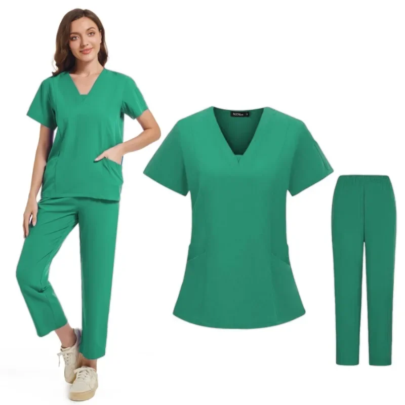 

New Scrubs Set Medical Uniforms Stretch Scrub Tops With Pocket Pants Nurse Uniform Doctor Surgery Overalls Beauty Salon Workwear