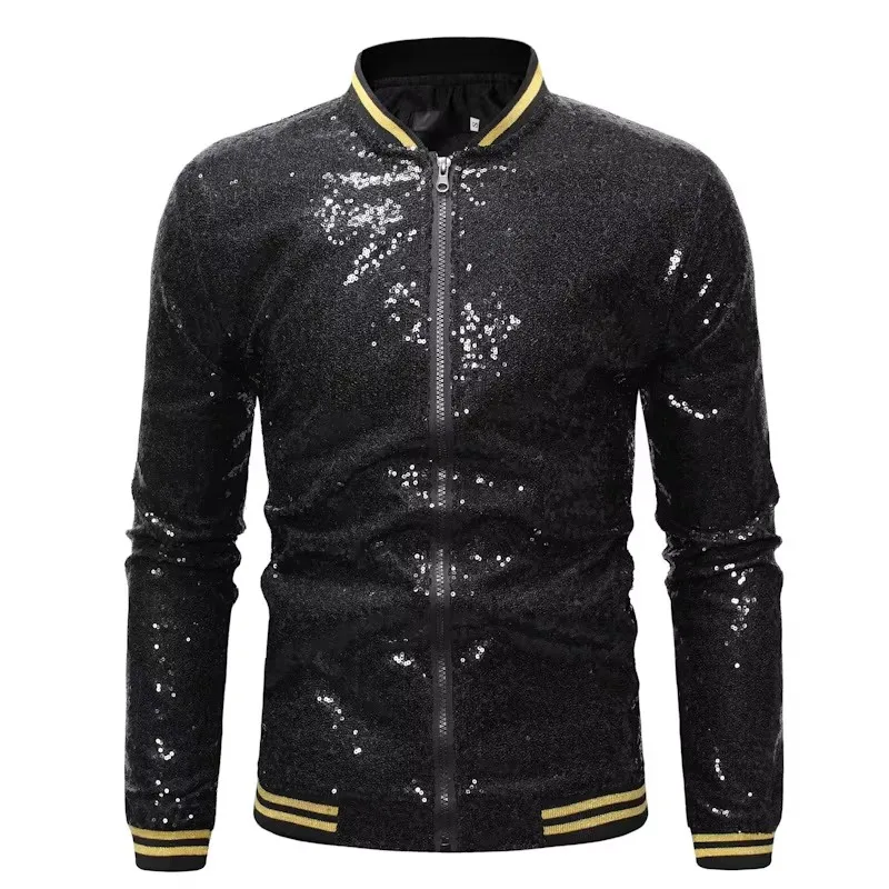 Men's Shiny Sequins Bomber Jacket Luxury Fashion Streetwear Harajuku Hip Hop Jacket Zipper Disco Singer Stage Costume Outfits