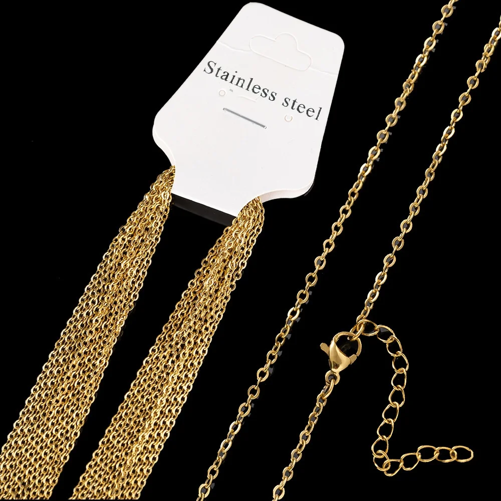 10pcs 50cm Gold Stainless Steel Link Cable Chain Necklace with Lobster Clasps for Men & Women Fashion Jewelry Gifts Making
