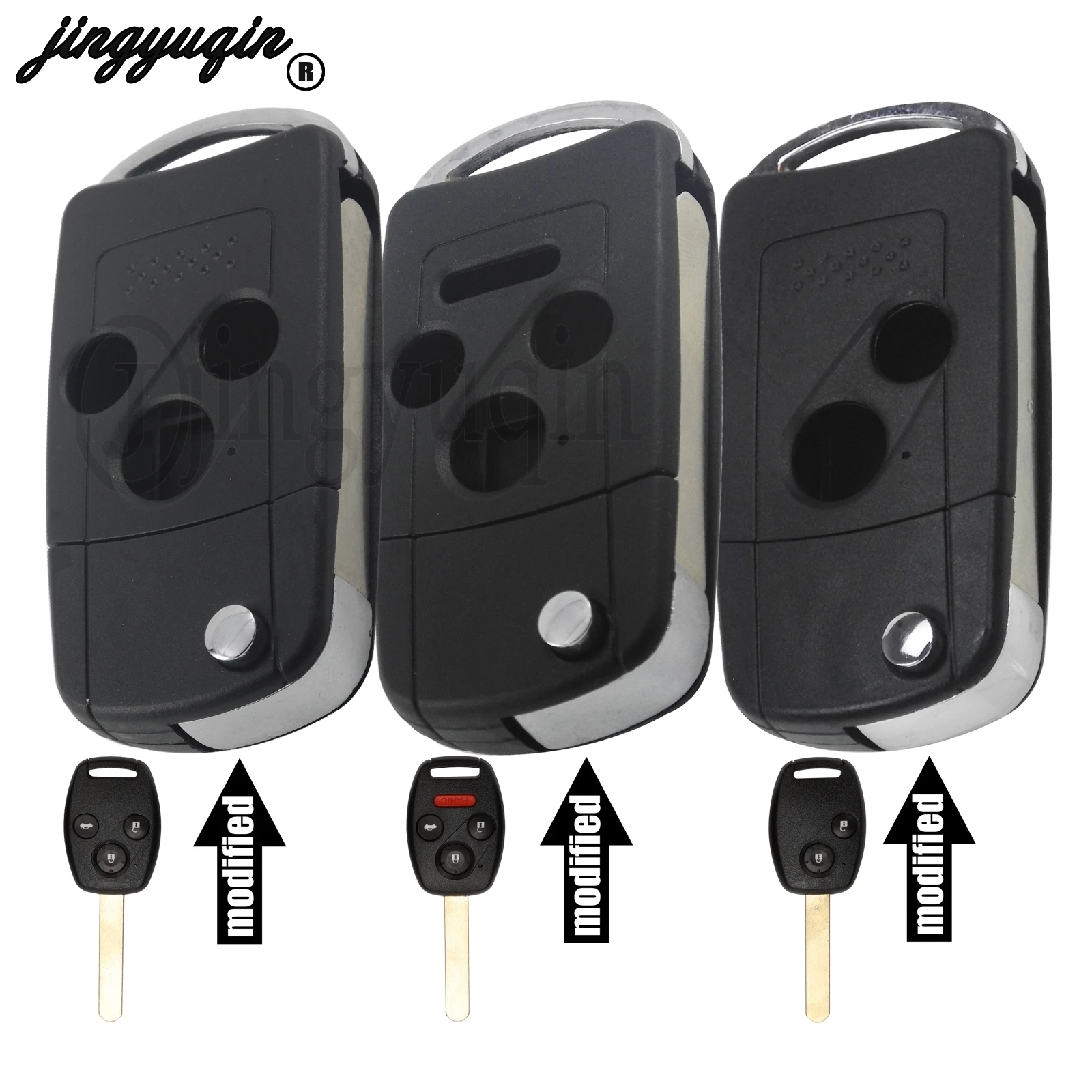 

jingyuqin 2/3 3+1 Buttons Hot Uncut Blade Folding Car Key Shell Flip Remote Car Key Case For Honda Accord Fit Flip Car Key Cover