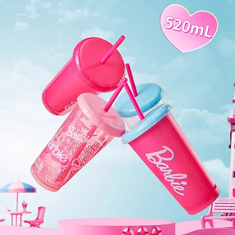 4 Stuks 520Ml Miniso Barbie Sunshines Serie Plastic Stro Water Cup 65Th Anniversary Leuke Cartoon Party Set meisjes Verjaardagscadeautjes