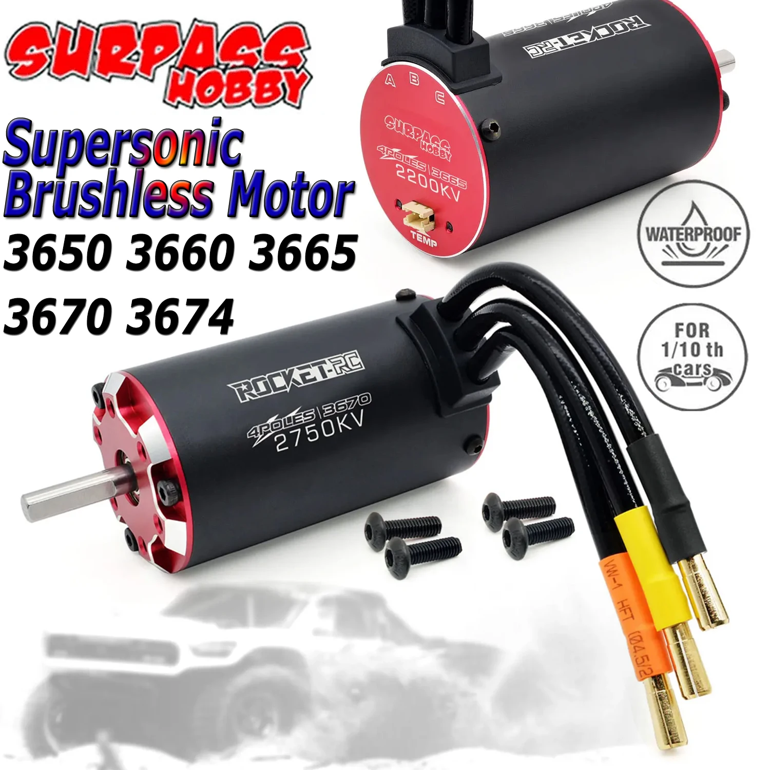 

RC Motor Rocket V2 Supersonic Brushless Motor w/ Temp Sensor 3650 3660 3665 3670 3674 for 1/8 1/10 RC Car Racing Truck Traxxas
