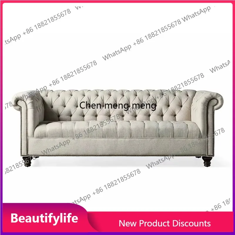 

a38 американский тканевый диван из цельного дерева, бытовой дизайн из хлопка и льна, трехместный диван, мягкая сумка для французской маленькой квартиры