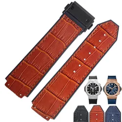 Correa de reloj de cuero genuino impermeable para Hublot Yubo Big Bang para hombre, hebilla plegable de acero inoxidable, marrón y negro, accesorios de 19MM