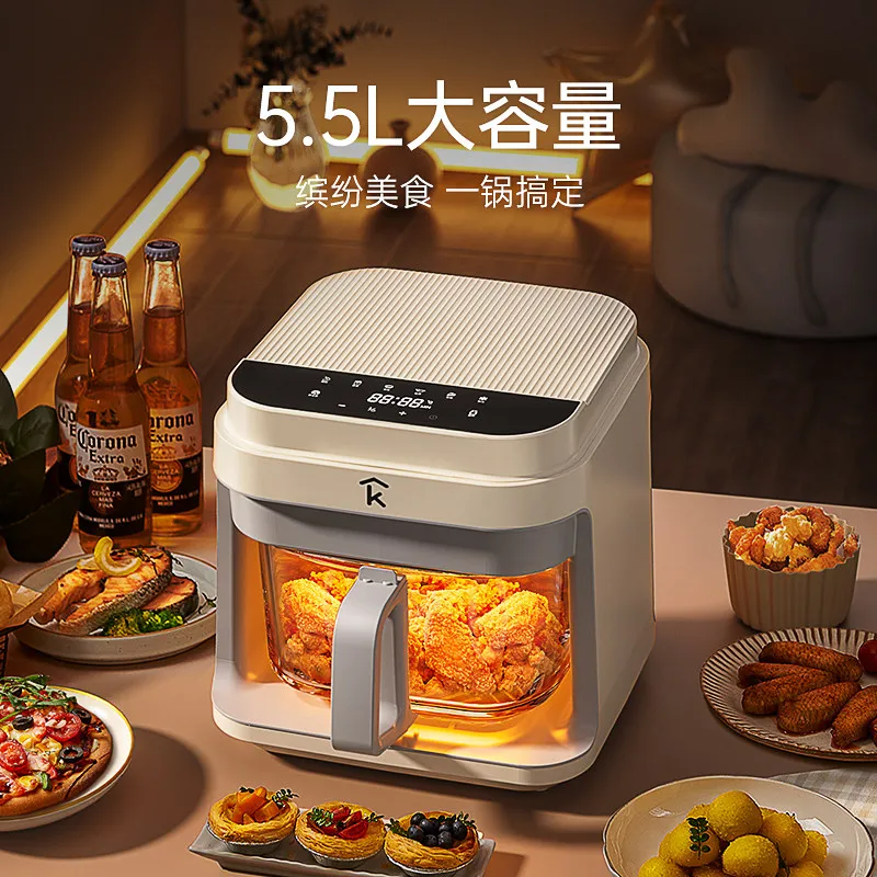 Air fryer transparent visual household no-turn glass liner multi-functional integrated electric oven
