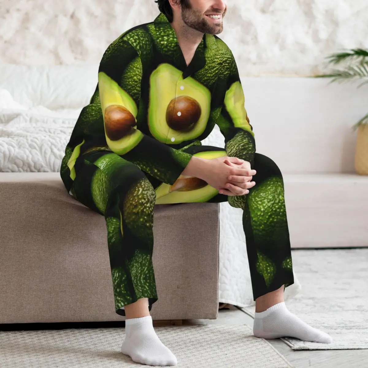 Costumes d'avocat frais à manches longues pour hommes, pyjamas d'automne et d'hiver