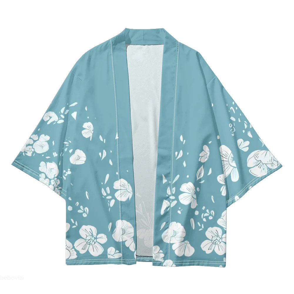 سترة مطبوعة بالزهور الوردية هاوري بيتش يوكاتا موضة كيمونو غير رسمية ملابس الشارع للرجال والنساء ملابس آسيوية كبيرة الحجم #5