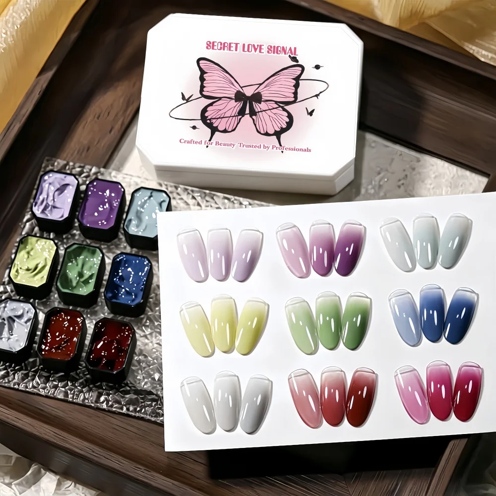 1pc Solid 9-Grid Color Painting Gel High Saturation Thick Gradient Patting Gel Nail Art, Summer Popular Creation 3D DIY view 3