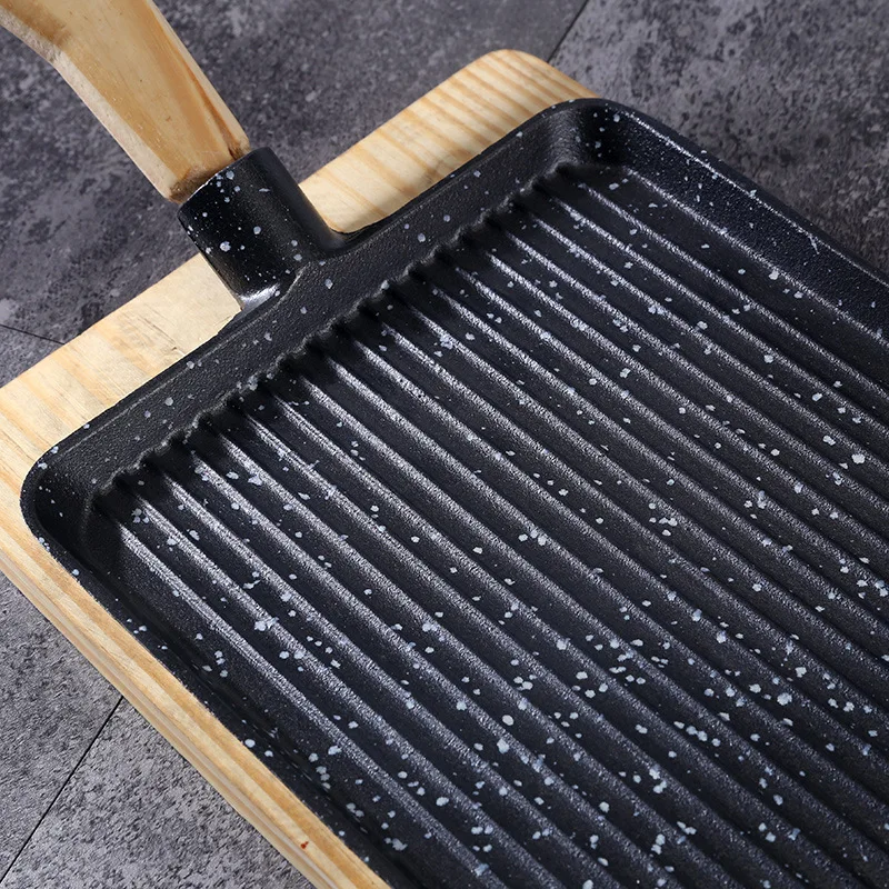 Imagen 3: Sartén para asar con mango de madera de alta calidad LH, sartén para barbacoa, sartén antiadherente para teppanyaki.