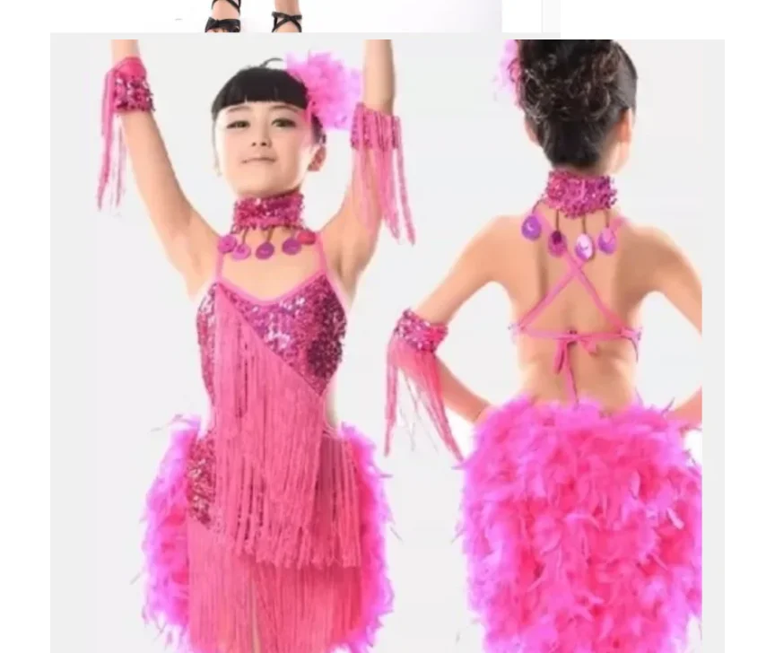 1 set/lotto Bambini Paillette nappa latino Prestazione Della Fase del vestito Da Ballo Sala Da Ballo del Costume di Ballo Latino Vestito Da Ballo