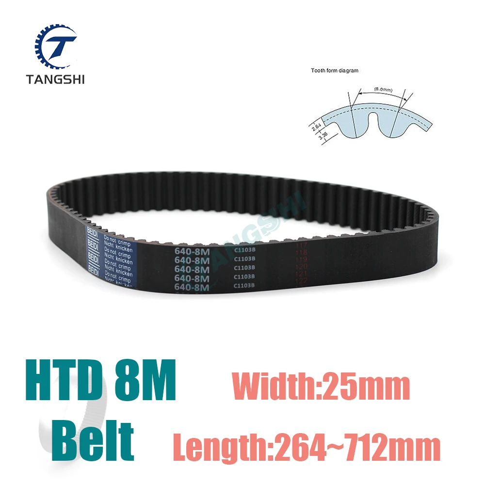 HTD 8M Rubber Closed Loop Timing Belt Length 264mm~712mm Synchronous Belt Width 25mm 8M-352 8M-480 8M-512 8M-520 8M-640 8M-680mm