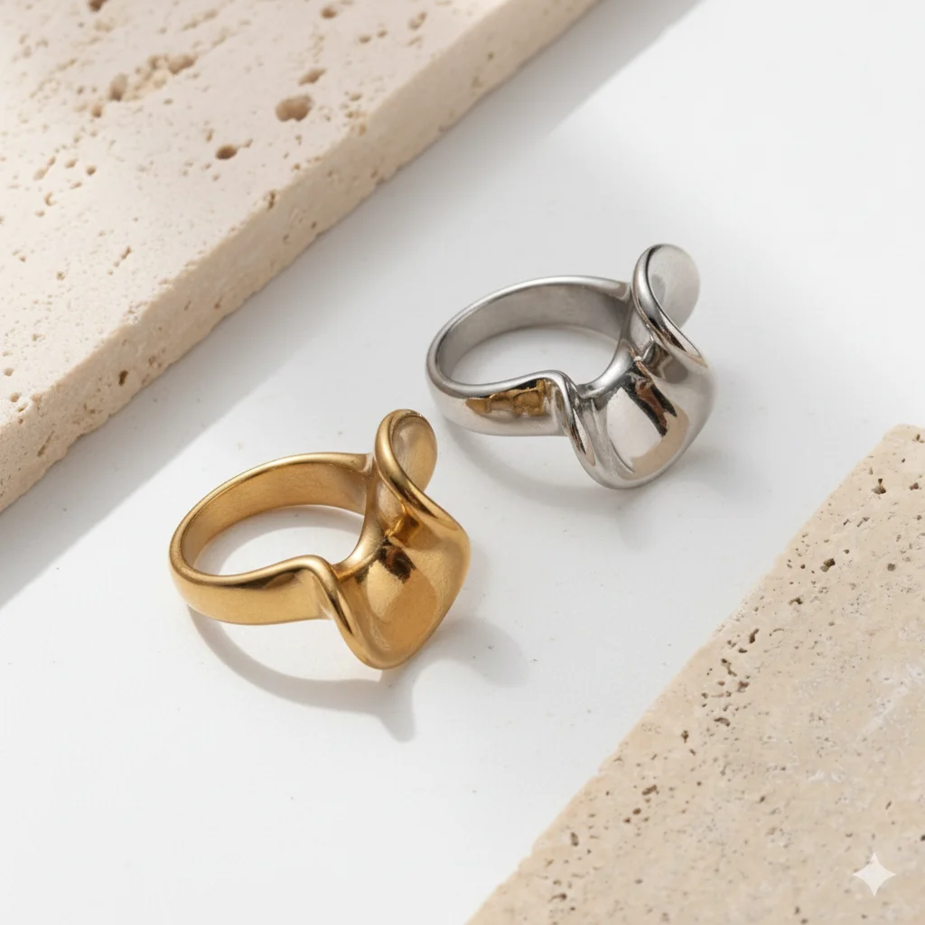 St.delan Wholesale 18K Gold Plated Stainless Steel Statement Rings | Titanium Steel High-end Ins Luxury Women's Fashion Jewelry