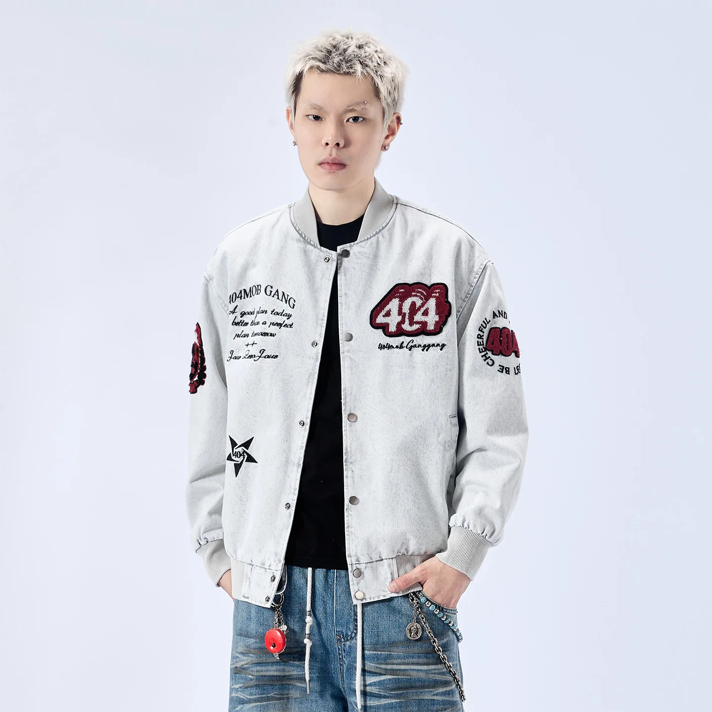 

Embroidery Washed Cotton Baseball Collar Jacket Men Women Spring Autumn Streetwear Fashion Casual Jacket Coat Outerwear