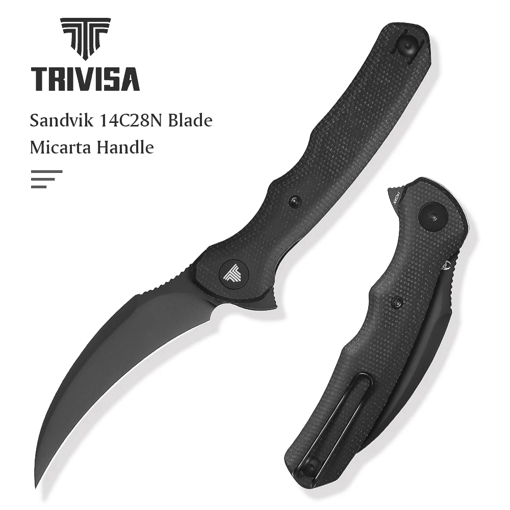 

TRIVISA Lacerta-04B EDC Pocket Folding Knife 14C28N Blade Micarta Handle, Camping Hunting Fishing Outdoor High quality Tool