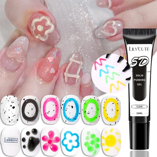 LILYCUTE 10ml 5D modelado sólido pudín Gel esmalte de uñas estilo coreano para manicura relieve elástico pintura textura delineador de uñas Gel