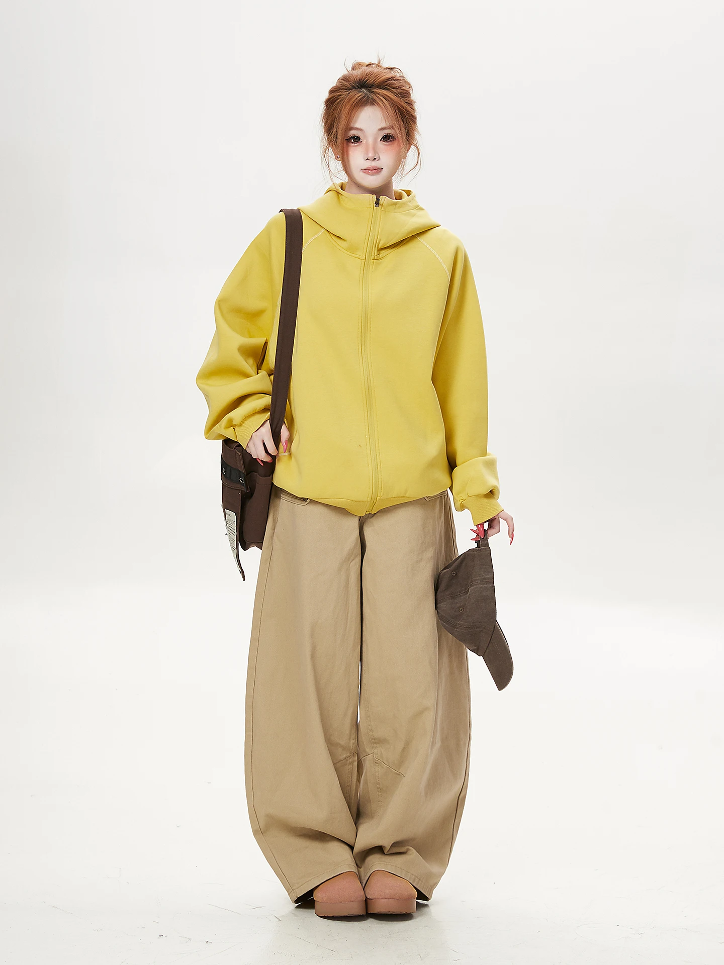 Casual Style Ant Hooded Open Cardigan Women's Loose Fitting Student Slimming Outerwear Cotton Polyester Blend Long Sleeve Zipper