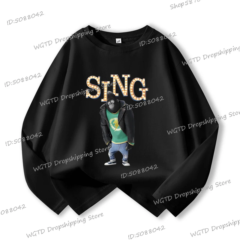 الهيب هوب الغوريلا جوني الغناء الاطفال تي شيرت موضة كم طويل القطن التي شيرت بنين بنات الربيع والخريف س الرقبة أنيمي الشارع الشهير