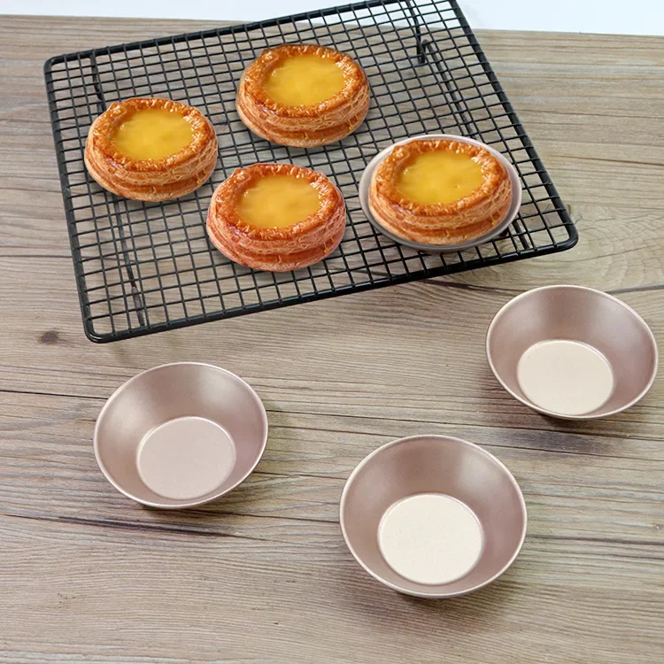 Mini Pudding Pan Set, Non-Stick Egg Tart Mold Round Mini Cake and Loaf Bakeware for Oven and Instant Pot Baking (Champagne Gold)