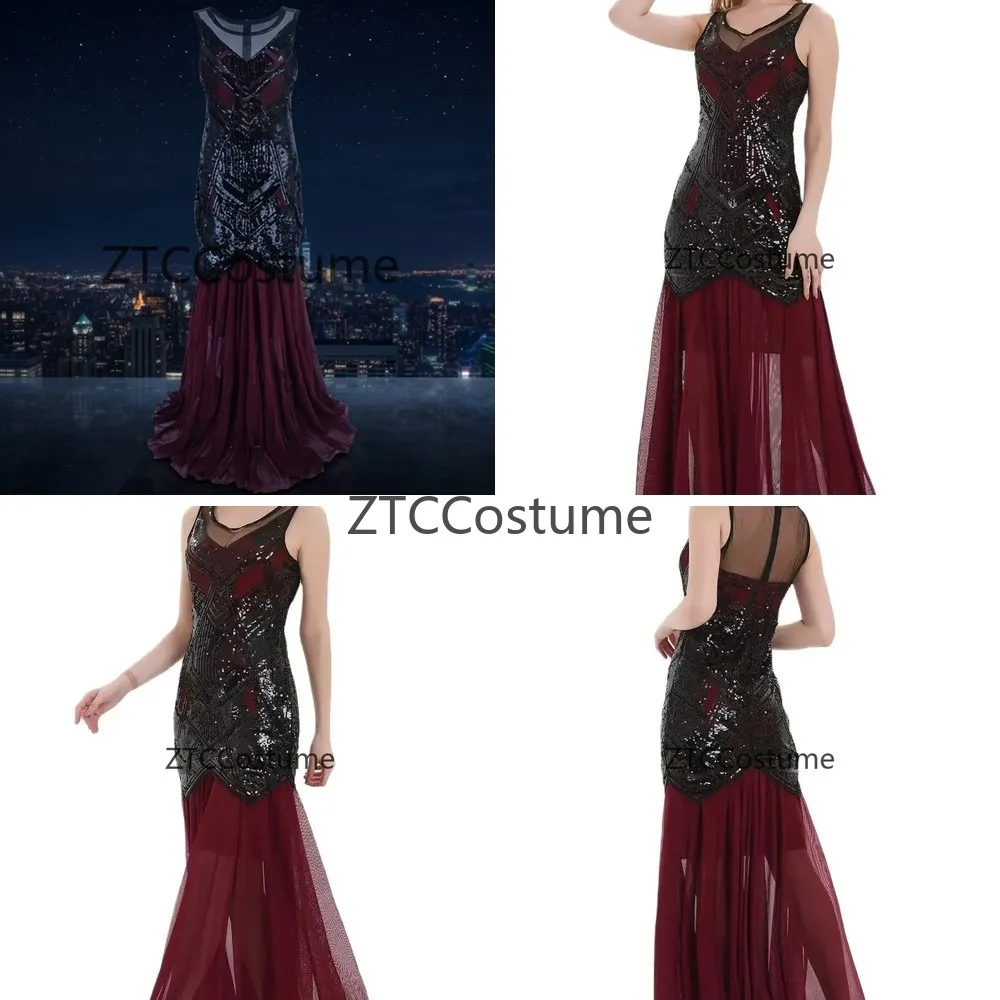 

Vintage 1920s Flapper Dress Womens Sequin Mesh Trumpet Gown Sleeveless Long Evening Prom Formal Maxi Costume Cosplay