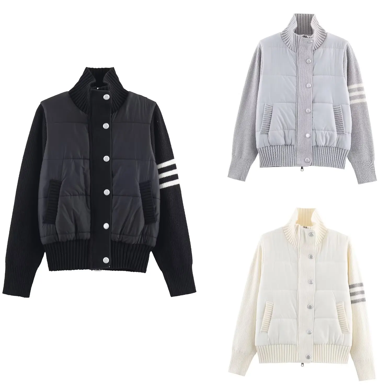 

DiYiG WOMAN 2025 Autumn New Fashion Knitted Stitching Jacket Joker Zipper Long Sleeve Jacket Outerwear Mujer