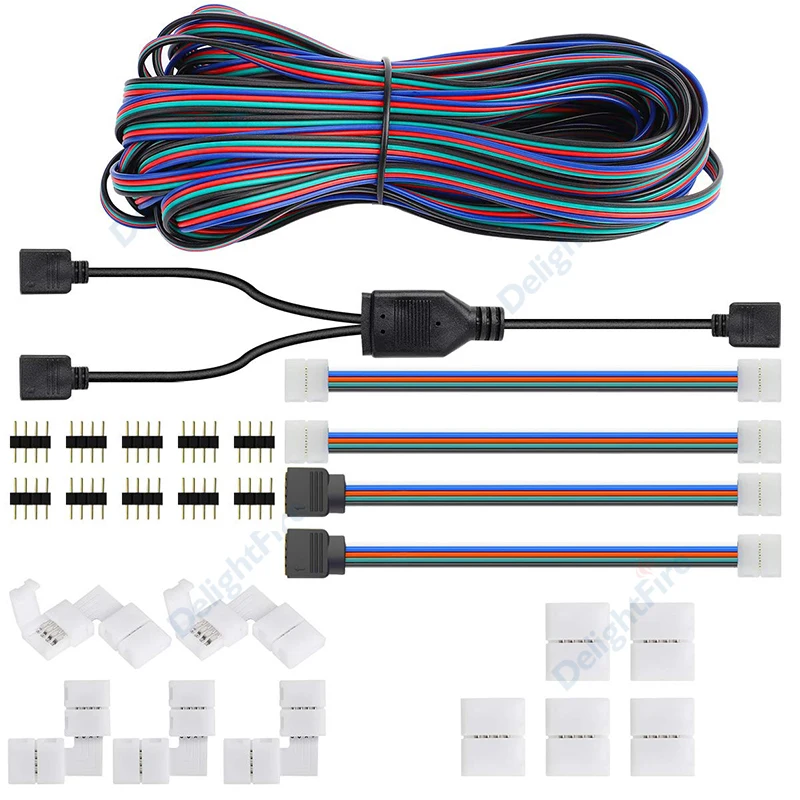 4pin RGB Splitter Cable 1 To 2way Wire Male Female 10m 22AWG LED Extension Connectors For 5050 3528 RGB LED Strip Light