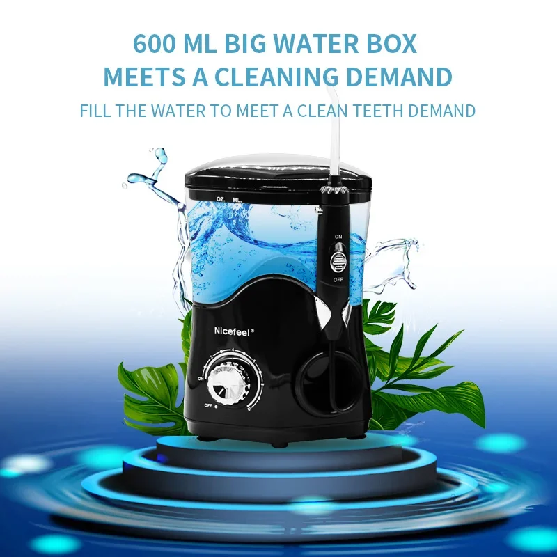 600ML Capacity High Frequency Pulse Water Flosser Oral Irrigator Dental Cleaner Teeth Whitening With 7 Heads For Braces Implants