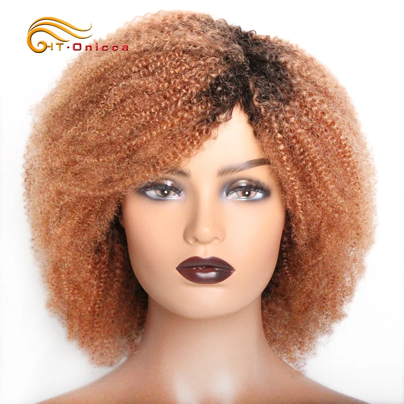 

Short Curly Bob Wigs Human Hair Jerry Curly Wig With Bangs Blonde Colored 1B 30 27 99J Brazilian Remy Hair Wig For Women