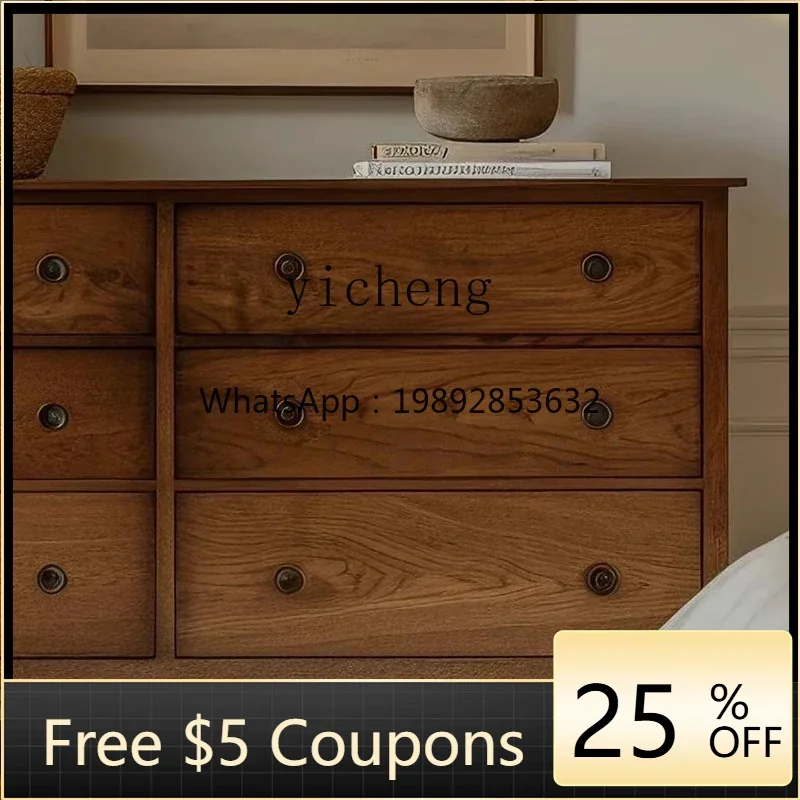 

AA French Retro Distressed Solid Wood Six-Drawer Cabinet Vintage Style Bedroom Storage Cabinet Organizer