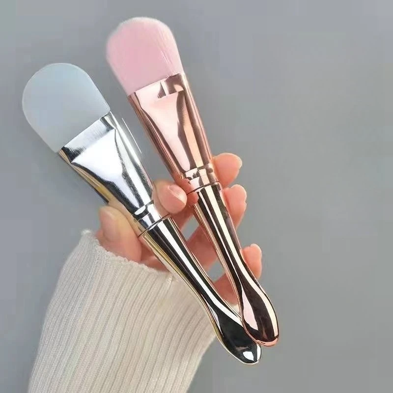 Brosse de maquillage à Double extrémité avec cuillère, cheveux plats et doux, applicateur de masque Facial, nettoyage du visage, soins de la peau, outil de beauté